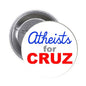 Campaign pinback button with “Atheists for CRUZ” text in blue and red on white