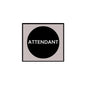1.25-inch attendant pinback button, black circle with white ATTENDANT text