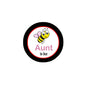 2.25-inch pinback button with black rim, yellow bee, and “Aunt to bee” text