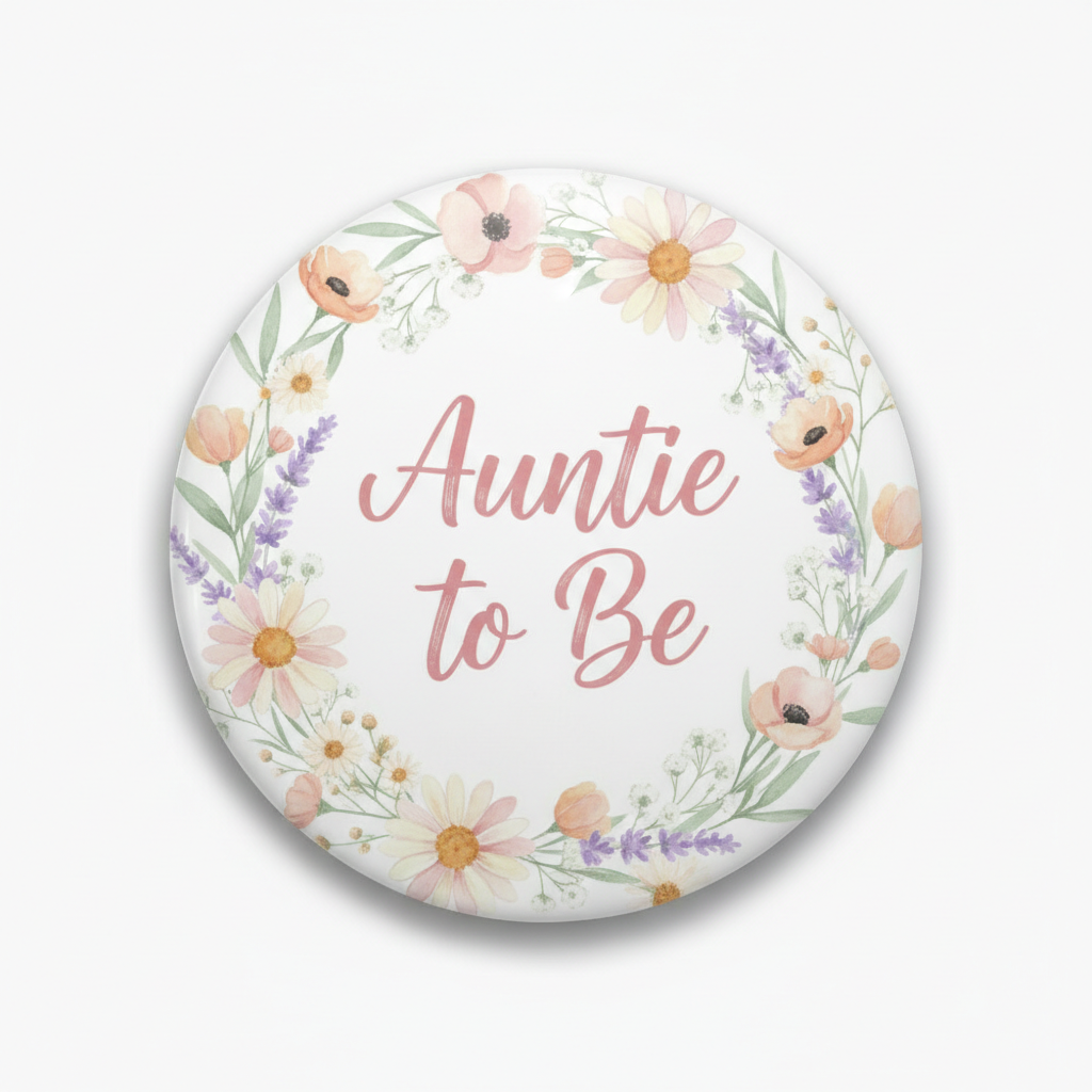 Auntie to Be Wildflower Baby Shower Pinback 2.25-inch