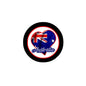 1.25-inch round pinback button with black border, Australia map and flag, “Australia” text