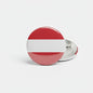 Round Austria flag enamel pin badge with red-white-red stripes and metal pin back