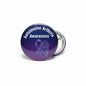 Round autoimmune arthritis awareness pinback with purple ribbon and hand emblem