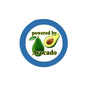 2.25-inch round pinback button with blue border and “powered by Avocado” graphic