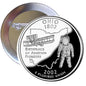 Ohio State 2002 mint pinback button with astronaut and “Birthplace of Aviation Pioneers” design