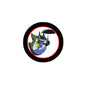 Round enamel pin badge with Totoro holding umbrella illustration, black border.