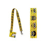 Yellow cartoon face themed lanyard with metal hook clasp and phone tag