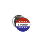 Red, white, and blue I VOTED! round pinback button with stars and stripes design
