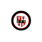3-inch round coat of arms magnet with black ring and red-and-white shield