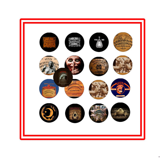17 Pcs Ouija Boards Taboos Creepy Spooky Pinbacks for Jackets, Backpacks, etc.
