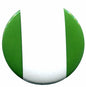 Nigeria flag pinback button, green-white vertical halves, silver rim