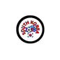 Round 2.25-inch button pin with black rim, 2018 South Korea text and soccer icon.