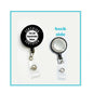 1.45-inch retractable badge reels with clear badge holders and metal clips, black back buttons