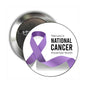 2.25-inch cancer awareness pin with purple ribbon and 'National Cancer Prevention Month'