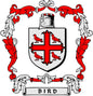 Bird family crest coat of arms magnet with shield, red birds, and banner