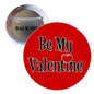 Red pinback button with “Be My Valentine” text and small heart