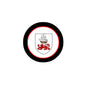 Twomey 3-inch coat arms magnet, circular black-red rim with crest shield and ship