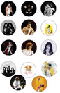 Set of seven 1.25-inch round pinback buttons with assorted Queen portrait designs