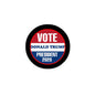 Round campaign pinback button: 'VOTE Donald Trump President 2020' on black border