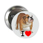 Bulldog pinback button badge with standing dog and heart I ♥, 1.25-inch