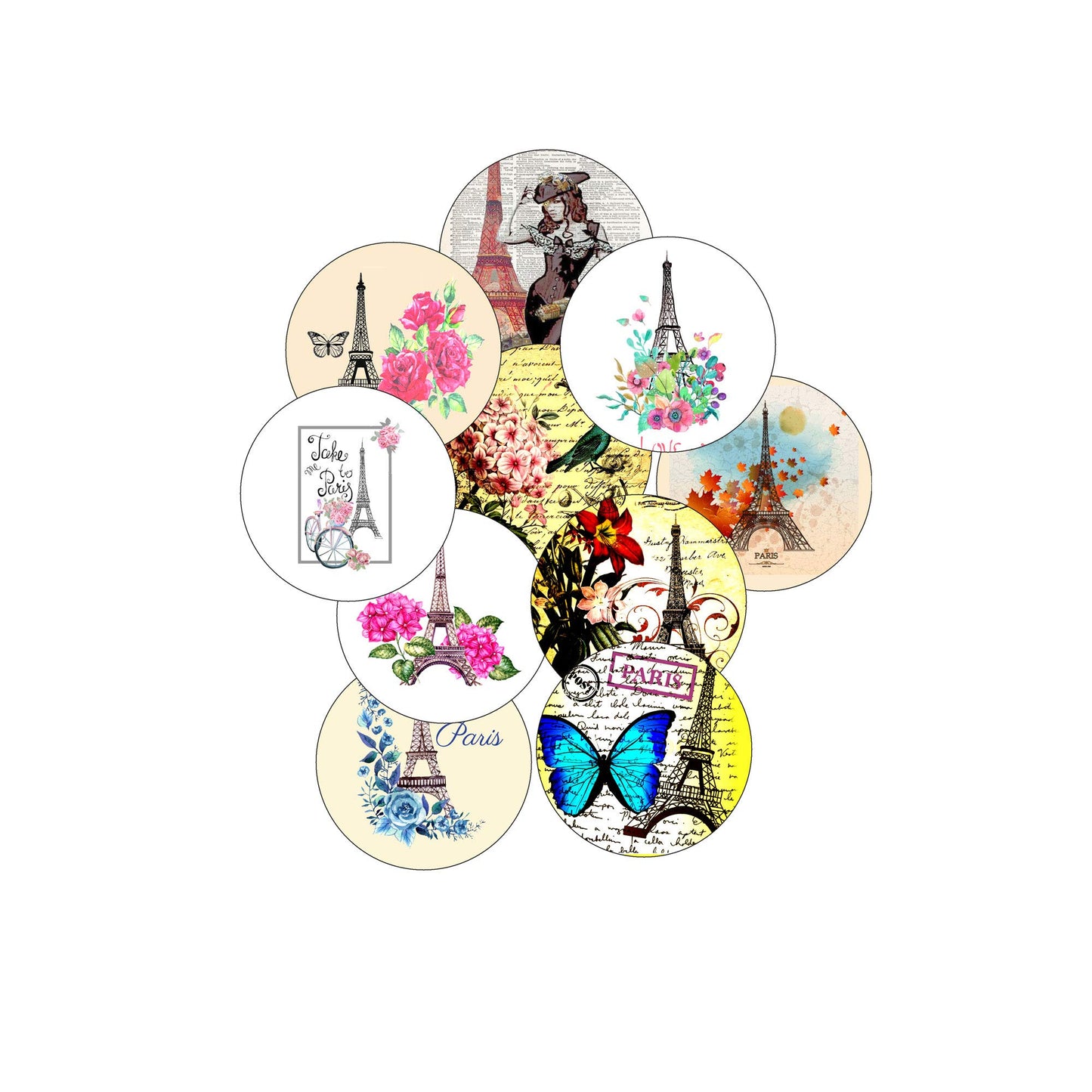 10 Pcs Set Paris Eifeel Classic Collection 2.25-inch Pinback Pin Back, Button Badge Default Title