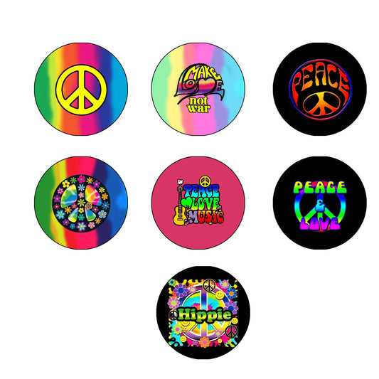7 Pcs Set Hippies Generation 1.25-inch Pinback or Jackets, Backpacks, etc.