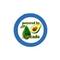 2.25-inch round pinback button with blue border, 'powered by Avocado' and avocado icon