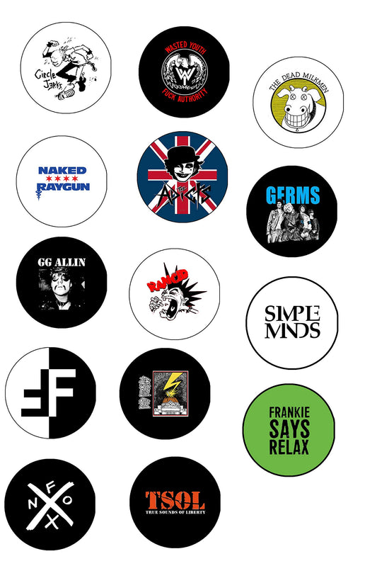 Rebel Punk Rock Bands 1980s Set Music Artists Styles 12 Pcs Set Pinback 1.25-inch Default Title
