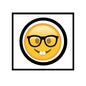 1.25-inch pinback button badge with yellow emoji nerd face and black glasses