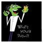 Creepy beverage napkin with green mad scientist holding drink; "What’s your Poison?!" text