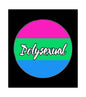 3-inch round polysexual pride flag with “Polysexual” lettering, magenta green blue bands