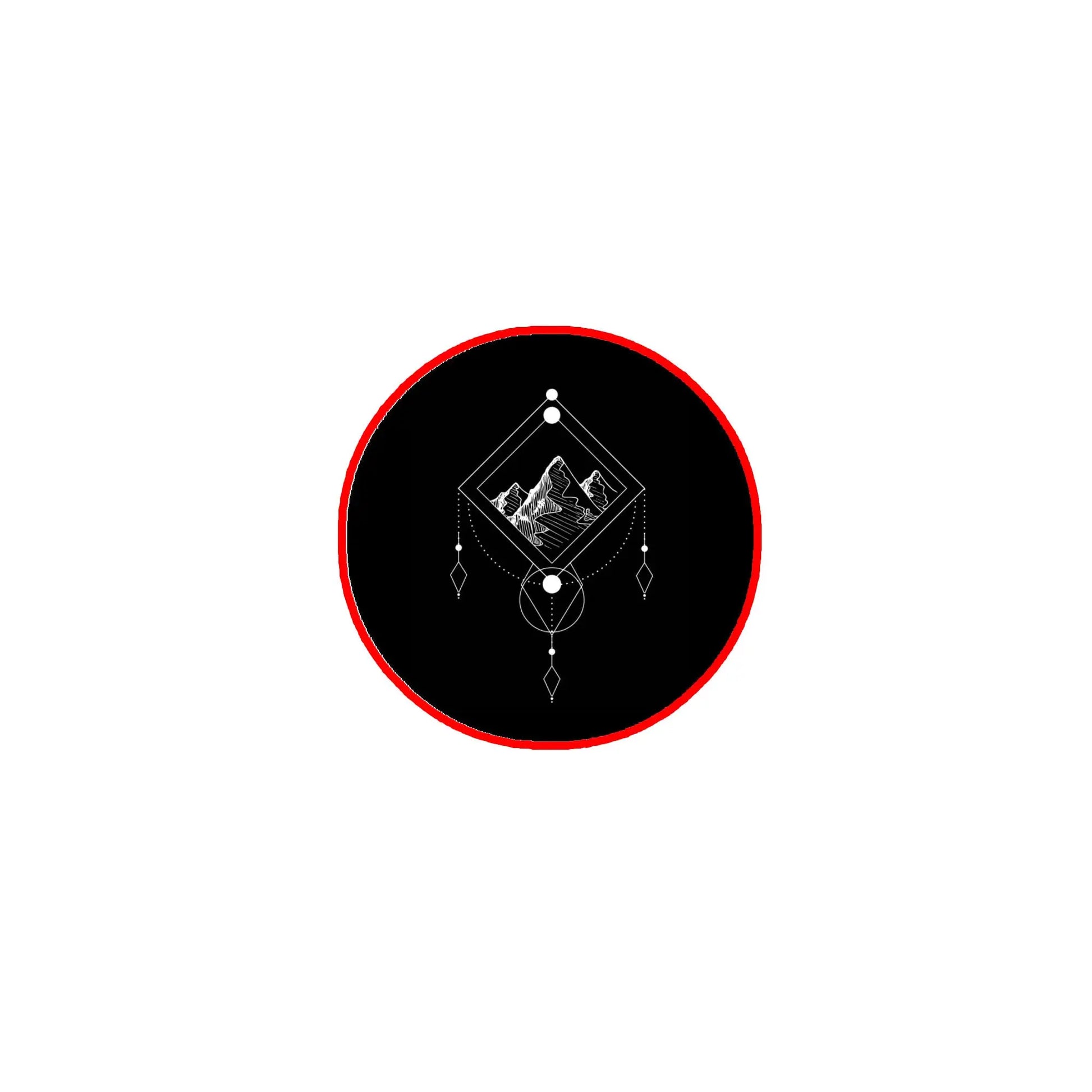 2.25-inch round pinback badge with black center and red border, tattoo-style design