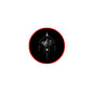 2.25-inch round pinback badge with black center and red border, tattoo-style design