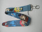 Blue anime character lanyard with metal clasp and key ring for ID badge