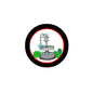 Round fountain-themed pinback button with black border and colorful cartoon fountain