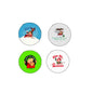 Set of 4 round Christmas pinback buttons with Ziggy characters, mixed colorful designs.