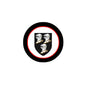 3-inch round coat of arms magnet with black ring, red trim, and shield emblem