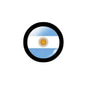 Argentina flag circular pin badge with black rim, enamel-style crest