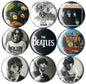 Set of 9 round Beatles pin-back buttons with portrait artwork