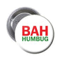 Bah Humbug pinback button, round 2.25-inch, red and green text on white background