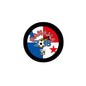 2.25-inch Panama 2018 football pinback button, circular with black rim and red star