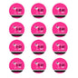 Pink circular pinback buttons set with 'Last Night Out' and scalloped black border