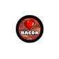 1.25-inch pinback button with red heart and Bacon text