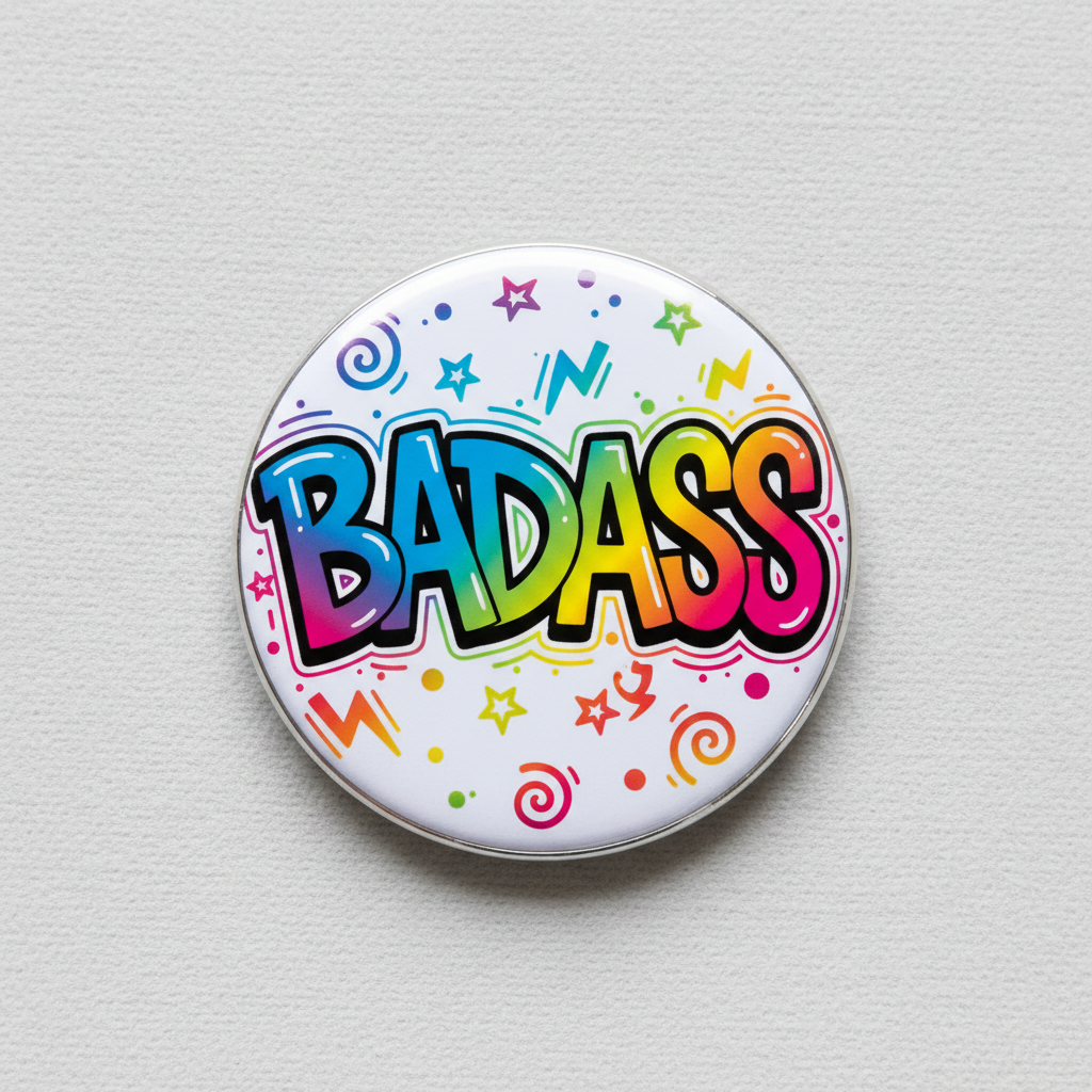 BADASS Colorful Fun Cool Handlettering Pinback 2.25-inch