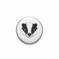 Round pinback button with black and white badger face illustration