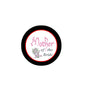 2.25-inch pinback button with black rim, red border, white center and lavender “Mother of the Bride”