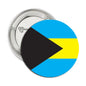 2.25-inch Bahamas country flag pinback button, round blue and black with gold triangle