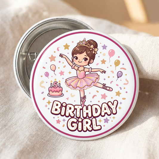 Ballerina Ballet Birthday Girl Pin Button 2.25-inch