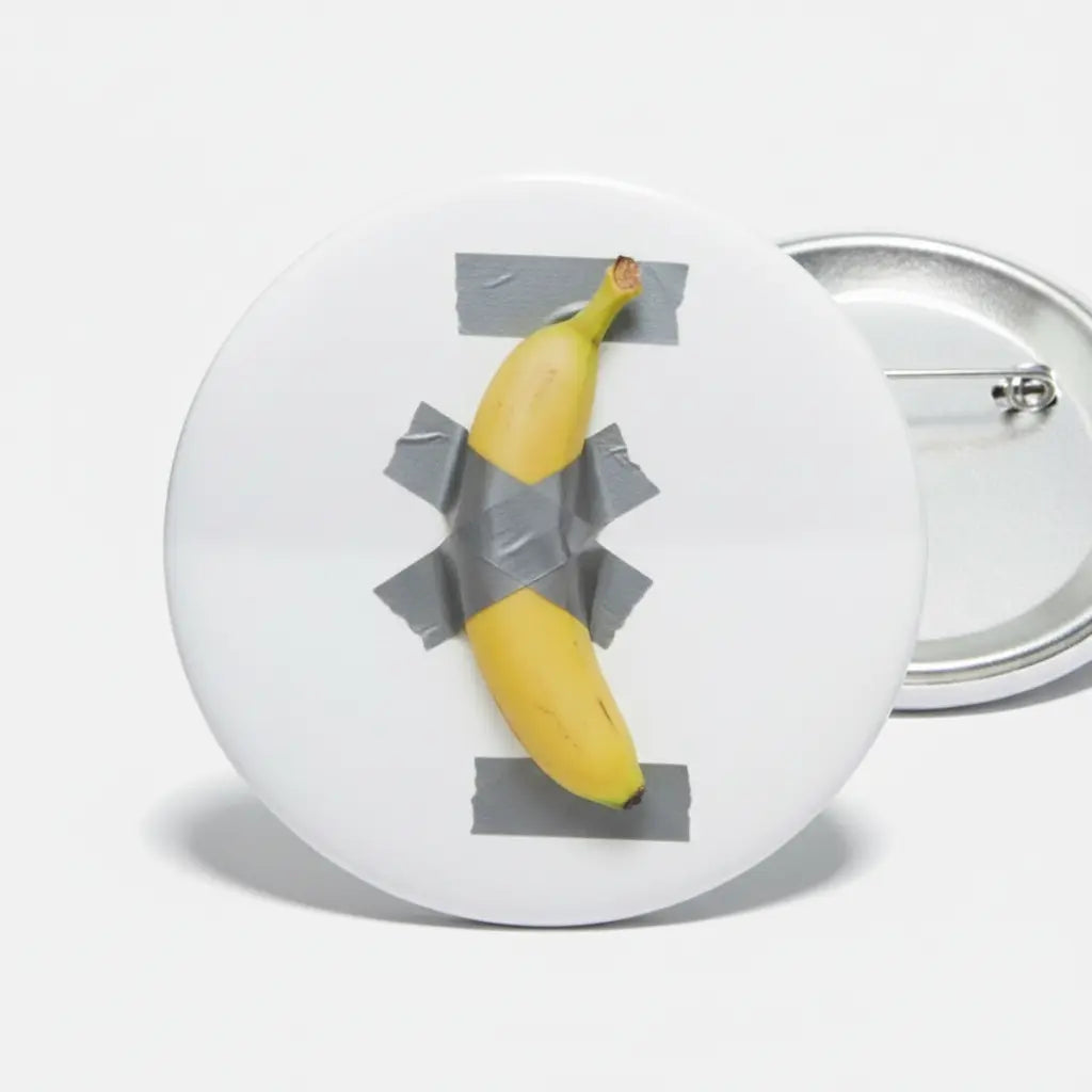 Banana Duct-taped to Wall Pin Button 2.25-inch - mypinbacks.com
