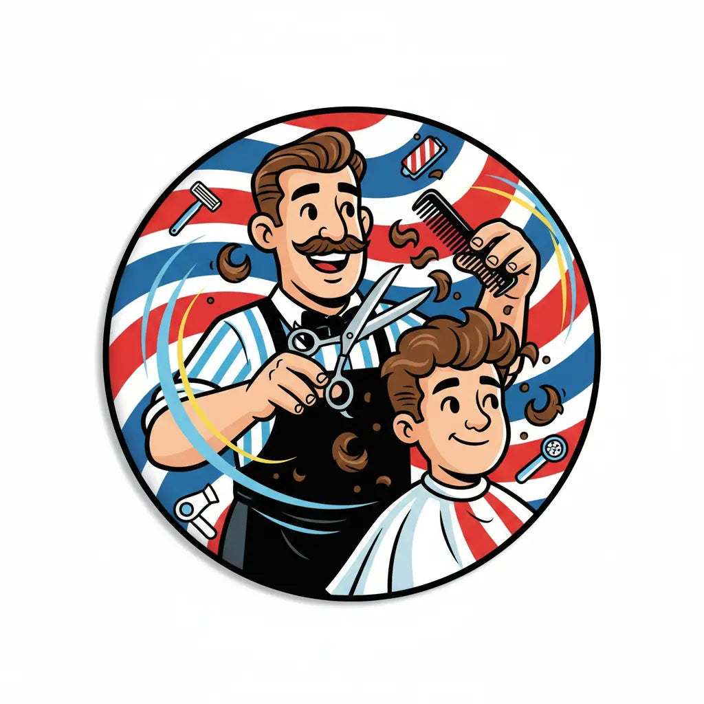 Barber in Action Pinback 2.25-inch